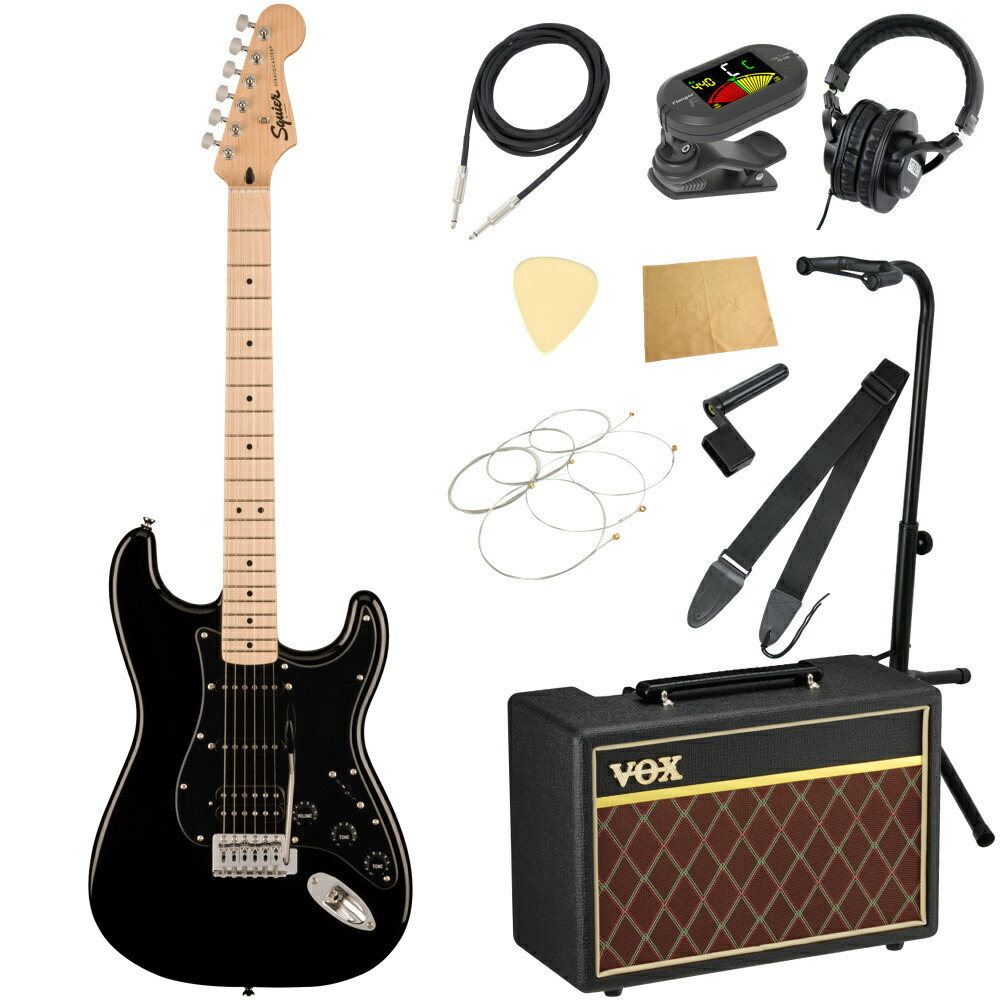 Squier スクワイヤー スクワイア Sonic Stratocaster HSS MN BLK エレキギター ストラトキャスター VOXアンプ付き 入門11点 初心者セット|chuya-online チューヤオンライン