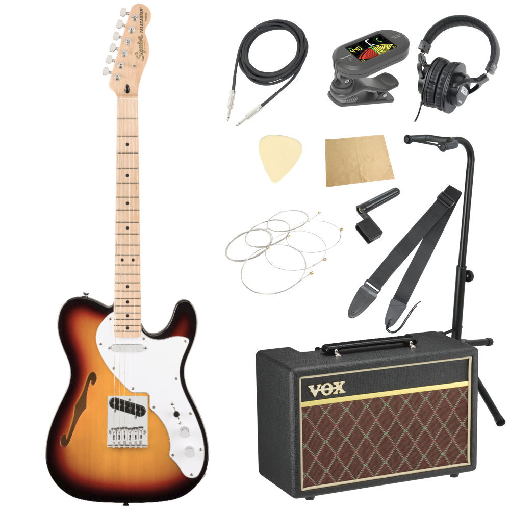 Squier スクワイヤー スクワイア Affinity Series Telecaster Thinline Maple Fingerboard White Pickguard 3-Color Sunburst エレキギター VOXアンプ付き 入門11点 初心者セット|chuya-online チューヤオンライン