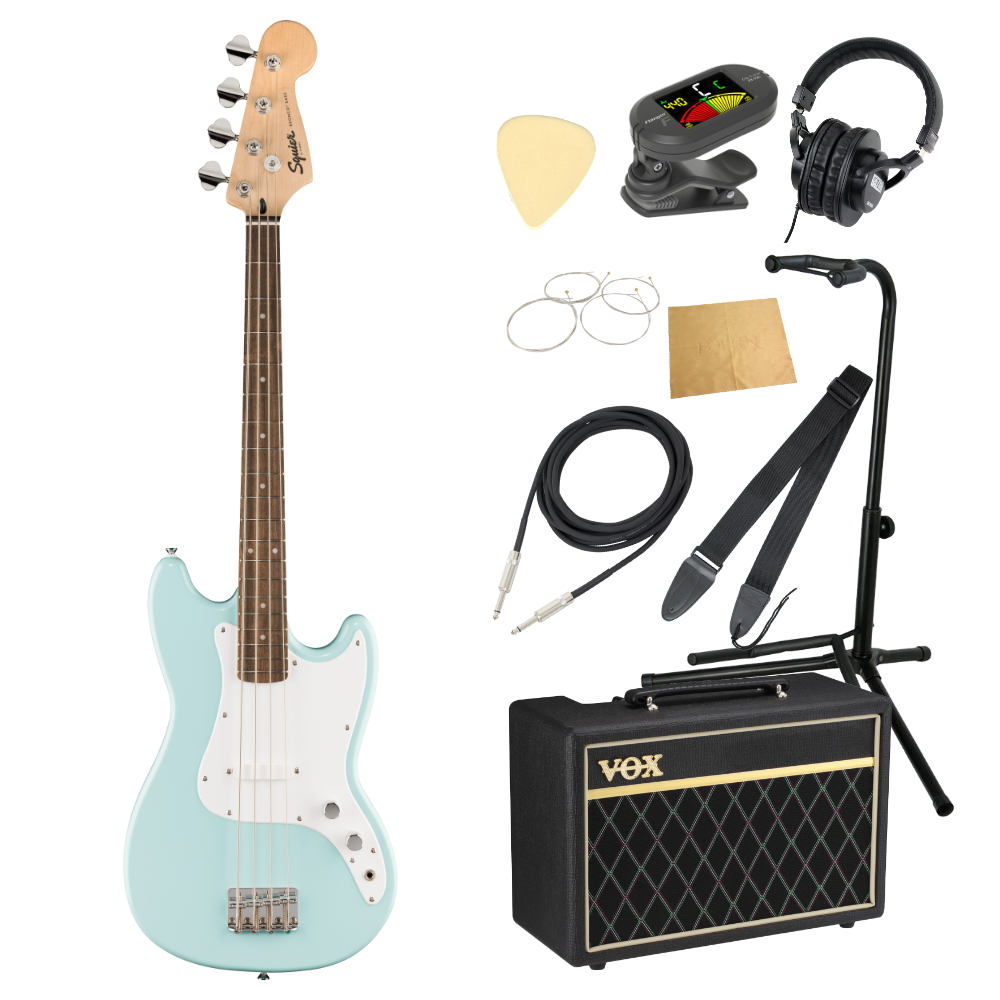 Squier スクワイア スクワイヤー Sonic Bronco Bass LRL Daphne Blue エレキベース VOXアンプ付き 入門10点 初心者セット｜chuya-online チューヤオンライン