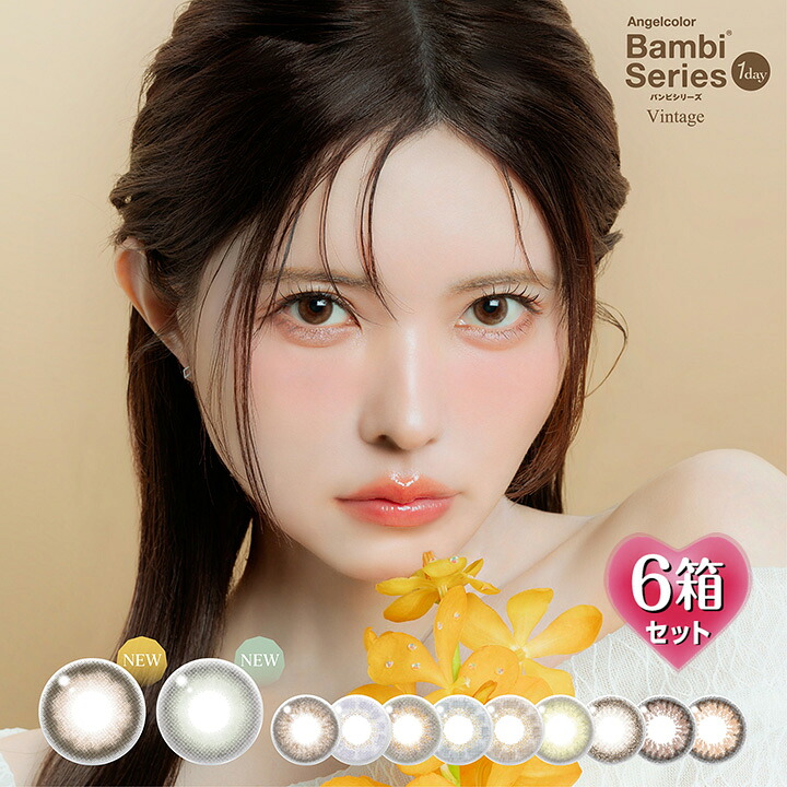 【10枚入×6箱】天使色つや バンビ 一デー【ヴィンテージ/自然的】14.2粍（カラコン 度あり 色つや接点 度入り口・入口 倶楽部水晶体 度なし フチなし 1日使い捨て Angelcolor 1day Bambi VintageNatural 赤銅色 赤銅色 ヘーゼル 薄墨色 紫 緑 益若つばさ）