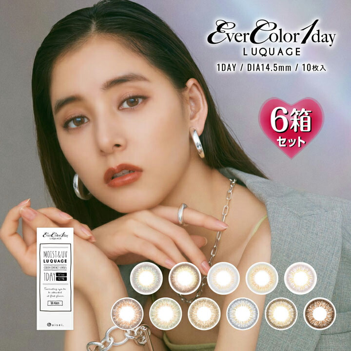 【10枚×6箱】エバーカラーワンデー ルクアージュ 3トーン 14.5mm （度あり カラコン 度入り カラーコンタクト フチあり サークルレンズ 1day 1日使い捨て 度なし 新木優子 ナチュラル ブラウン エバーカラー エバカラ）
