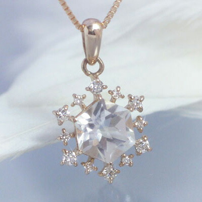 11月誕生石ネックレス ホワイトトパーズ ダイヤ 雪の結晶 ネックレス ペンダント K10ピンクゴールド（K10PG） 「ピュセル・ネージュ」 スノーフレーク スノーモチーフ 誕生日 プレゼント 国産 日本製/製造オーダー品　約20日間納期｜誕生石ネックレスのCiao！