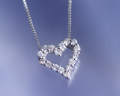 4月誕生石ネックレス ダイヤモンド0.2ct オープンハート ネックレス ペンダント【K18ホワイトゴールド（K18WG）】【送料無料】国産 日本製/製造オーダー品　約30日間納期