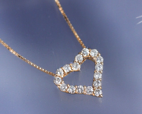 4月誕生石ネックレス ダイヤモンド0.3ct オープンハート ネックレス ペンダント【K18ピンクゴールド（K18PG）】【送料無料】国産 日本製/製造オーダー品　約30日間納期