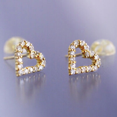 4月誕生石 ダイヤモンド0.2ct オープンハート スタッド ピアス K10 K18イエローゴールド（K10 K18YG） 送料無料 国産 日本製/製造オーダー品　約30日間納期｜誕生石ネックレスのCiao！ 29,172円