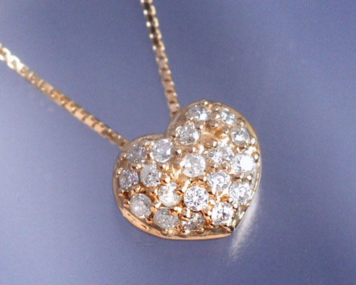 4月誕生石ネックレス ダイヤモンド0.2ct パヴェ ハート ネックレス ペンダント【K18ピンクゴールド（K18PG）】【送料無料】国産 日本製/製造オーダー品　約30日間納期
