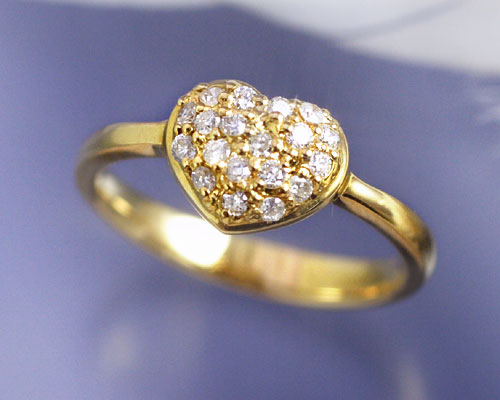 4月誕生石 ダイヤモンド 0.2ct パヴェ ハート リング（指輪） K18イエローゴールド（K18YG） 送料無料 国産 日本製/製造オーダー品　約30日間納期