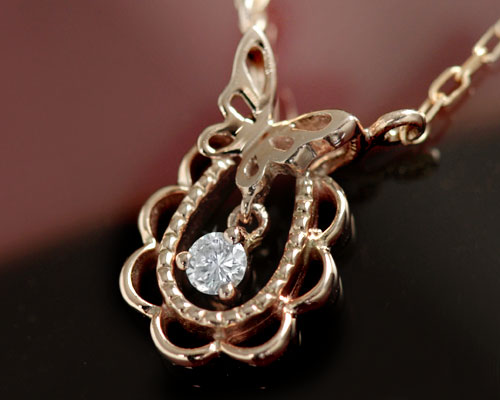 4月誕生石ネックレス ダイヤモンド 0.03ct ネックレス ペンダント バタフライ(蝶)【K18ピンクゴールド(K18PG)】【送料無料】国産 日本製/製造オーダー品 約20日間納期【コンビニ受取対応商品】|誕生石ネックレスのCiao!