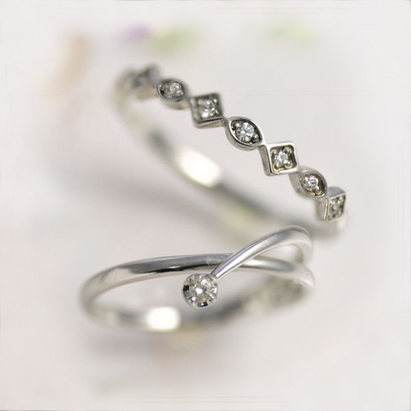 ピンキーリング 4月誕生石ダイヤモンド0.02ct 0.09ct K10/K18ホワイトゴールド(K10WG K18WG) 「アン・メテオル」×「ラフィニ」セット販売/製造オーダー品 約20日間納期|誕生石ネックレスのCiao!