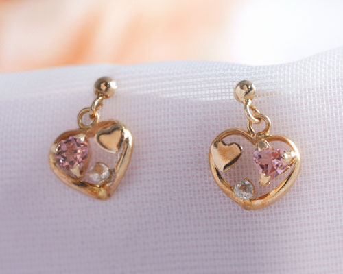 ピンクトルマリン ピアス プチ・セリジェ ハート枠 スタッドピアス K10ホワイトゴールド K10WG レディース 両耳用 仕事用 10月誕生石 10月誕生石のアクセサリー K18WG ピンクトルマリン 10月 誕生石 ハート
