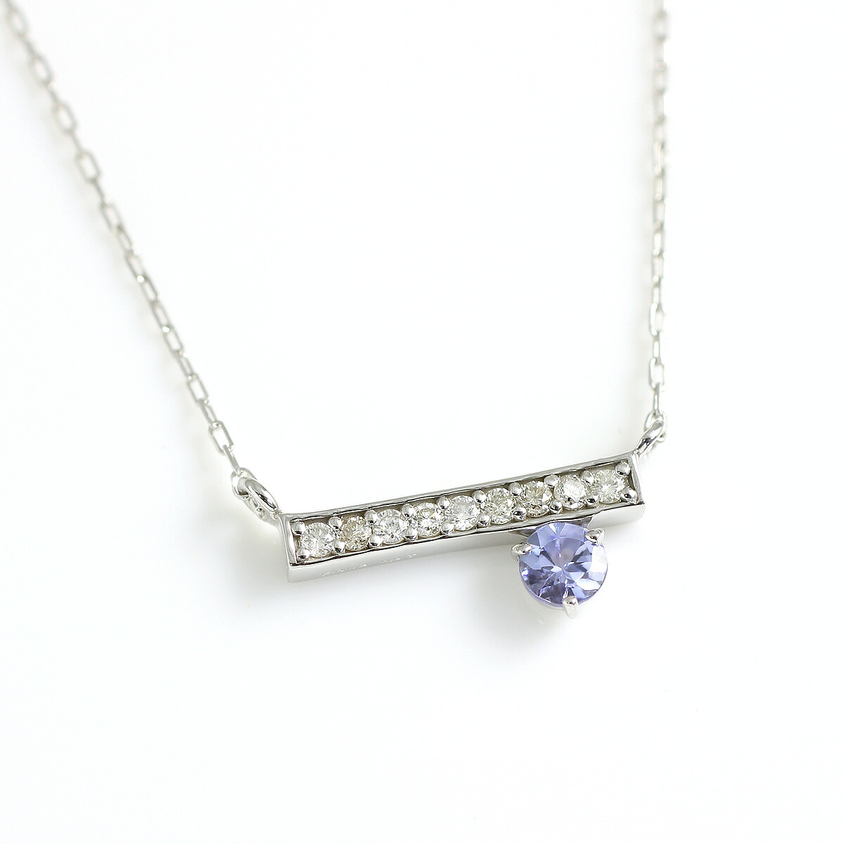 タンザナイト ネックレス レディース 3mm ラウンドカット ＆ ダイヤモンド 0.07ct ペンダント K10ホワイトゴールド（K10WG） 誕生石 12月 「スティックライン」 国産 日本製/製造オーダー品　約20日間納期