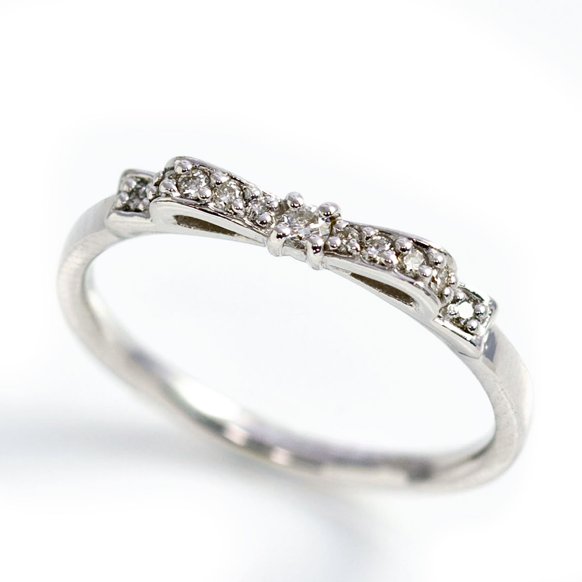 ピンキーリング 4月誕生石 ダイヤモンド0.08ct リボン ピンキーリング（指輪） K10ホワイトゴールド（K10/K18WG） PG YG 「シルヴィエ」 送料無料