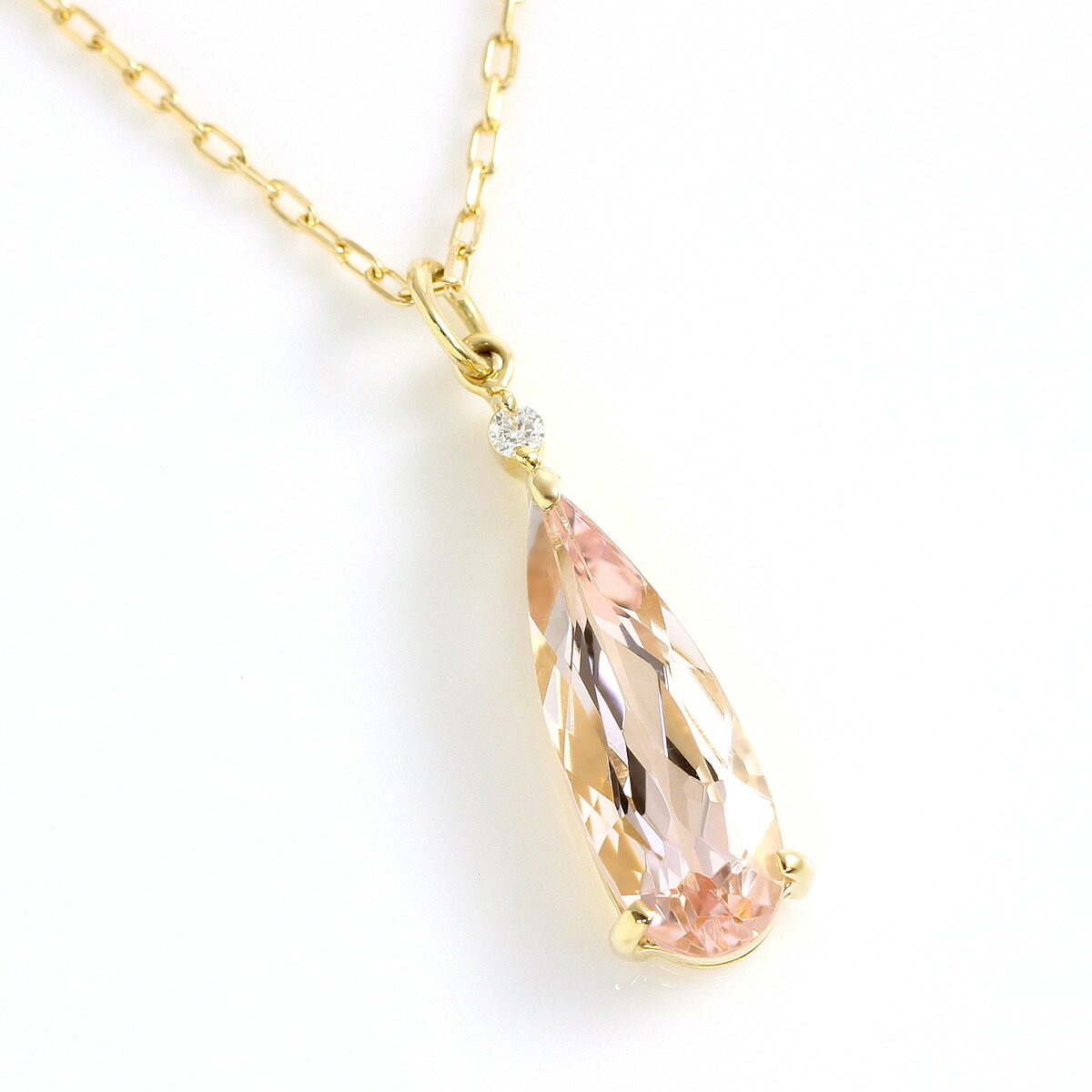 モルガナイト ネックレス レディース ゴールド ペアシェイプ ティアドロップ 5×14mm 4月誕生石 K10イエローゴールド（K10YG）「ノエリア」 誕生日プレゼント 女性 妻 嫁 20代 30代/製造オーダー品　約20日間納期