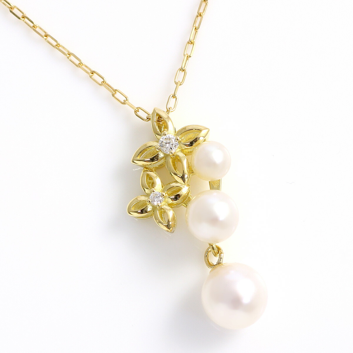 パール ネックレス レディース パール アコヤ真珠 ＆ ダイヤモンド 計0.02ct フラワーモチーフ/花 ペンダント K18イエローゴールド K18YG 18k 18金 6月誕生石 「ロヴェーレ」/製造オーダー品　約20日間納期