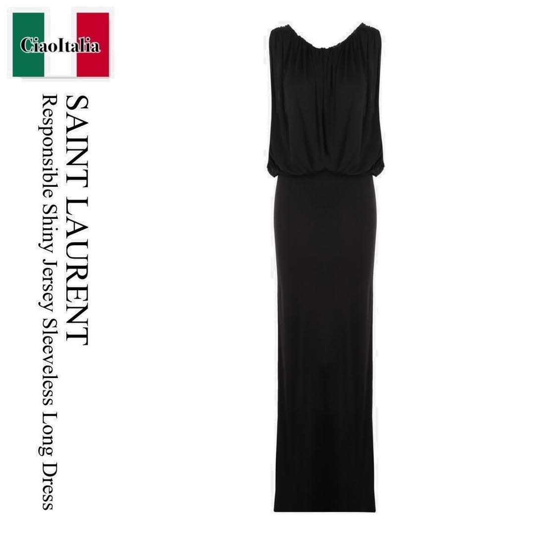 【数量限定・在庫限り・早い者勝ち！】 サンローラン / Saint Laurent Responsible Shiny Jersey Sleeveless Long Dress / 723241 Y7F98 / 723241 Y7F98 1000 / 723241Y7F98 / 723241Y7F981000 / ワンピース