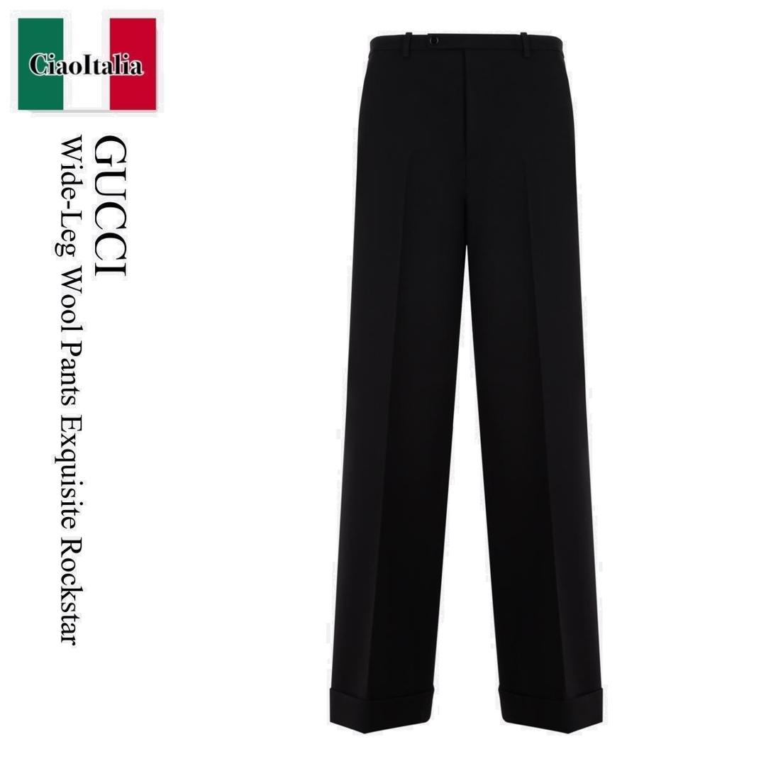 GUCCI グッチ　スラックス　黒 希少 GUCCI グッチ スラックス ダークグレー ロゴ金具 46サイズ