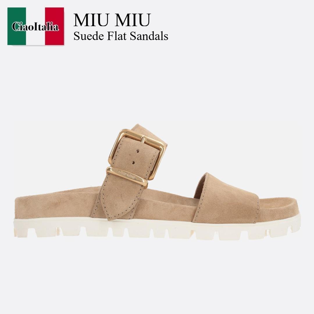 【関税送料込】MIU MIU フラットトングサンダル ベージュ MIU MIU - ミュウミュウ MIU MIU スライドサンダル ロゴ