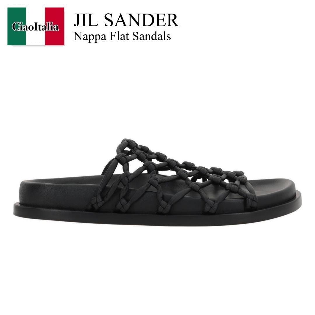 【関税込み】Jil Sander ブラック パデッド サンダル Jil Sanderのブラック パデッド サンダルがセール中