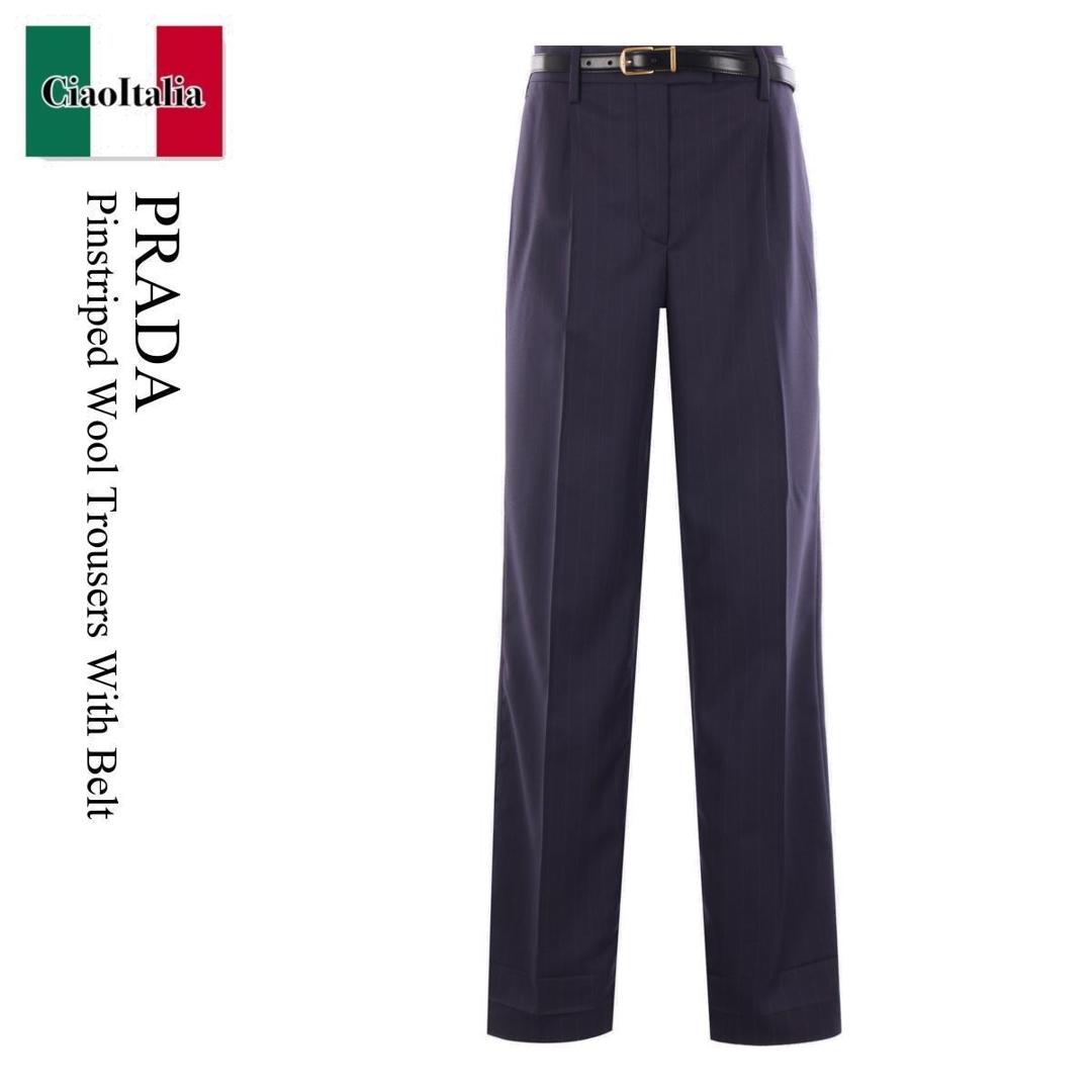 【数量限定・在庫限り・早い者勝ち!】 プラダ / Prada Pinstriped Wool Trousers With Belt / P277IK F0008 / P277IK SOOO16PS F0008 / P277IKF0008 / P277IKSOOO16PSF0008 / パンツ