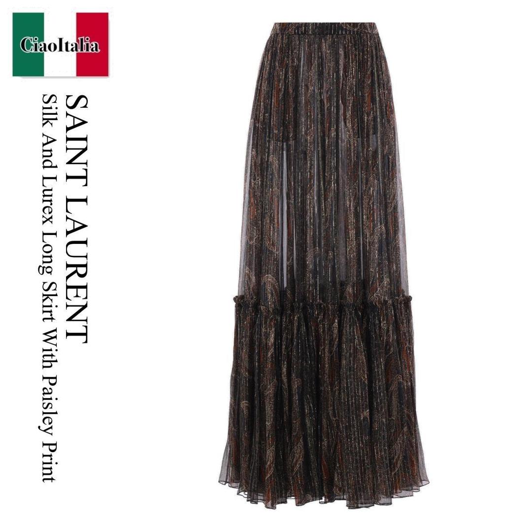 【数量限定・在庫限り・早い者勝ち！】 サンローラン / Saint Laurent Silk And Lurex Long Skirt With Paisley Print / 834197 Y3K61 / 834197 Y3K61 4052 / 834197Y3K61 / 834197Y3K614052 / スカート