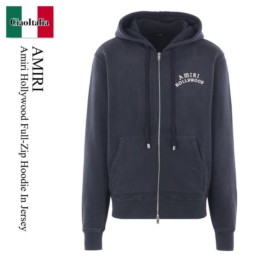 【正規】AMIRI ブラック フルジップパーカー アミリ【AMIRI】ロゴ ダメージ フルジップ フード付き パーカー
