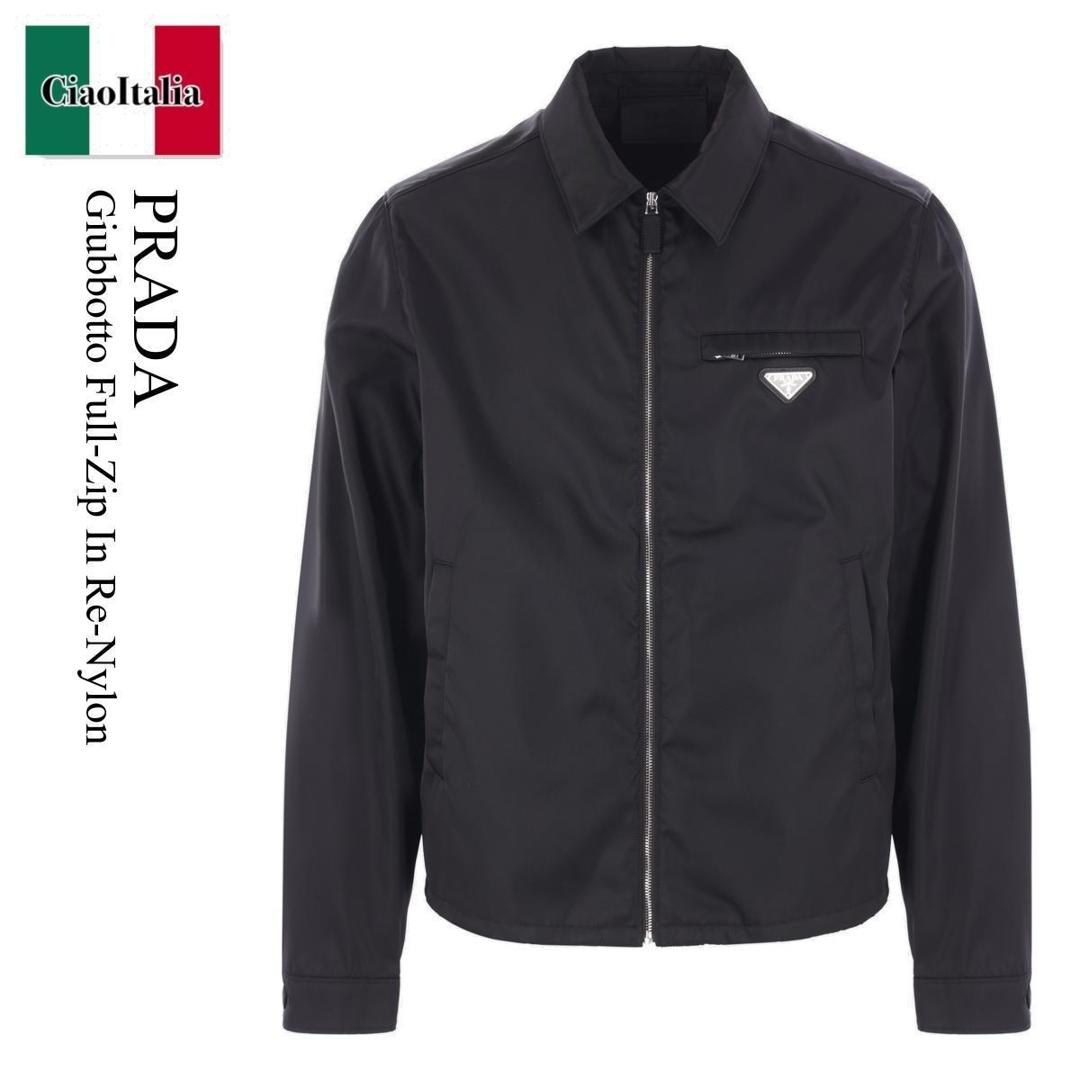注目 PRADA◆パナマコットン ブルゾン ジャケット ジップアップ Prada ジップアップ ジャケット | ブルー | FARFETCH JP