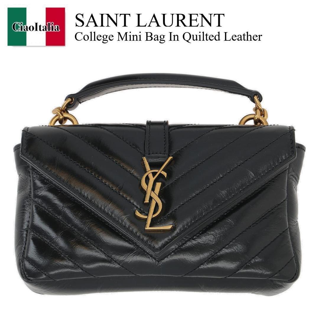 【数量限定・在庫限り・早い者勝ち!】 サンローラン / かばん / カバン / Saint Laurent College Mini Bag In Quilted Leather / 779430 DZH07 / 779430 DZH07 1000 / 779430DZH07 / 779430DZH071000 / ハンドバッグ