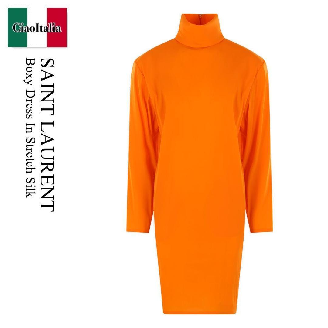 【数量限定・在庫限り・早い者勝ち！】 サンローラン / Saint Laurent Boxy Dress In Stretch Silk / 849606 Y6I85 / 849606 Y6I85 6599 / 849606Y6I85 / 849606Y6I856599 / ワンピース