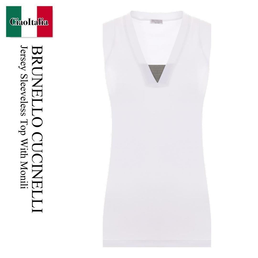 【数量限定・在庫限り・早い者勝ち！】 ブルネロクチネリ / Brunello Cucinelli Jersey Sleeveless Top With Monili / M0TC8EL672 / M0TC8EL672 C159 / M0TC8EL672C159 / タンクトップ