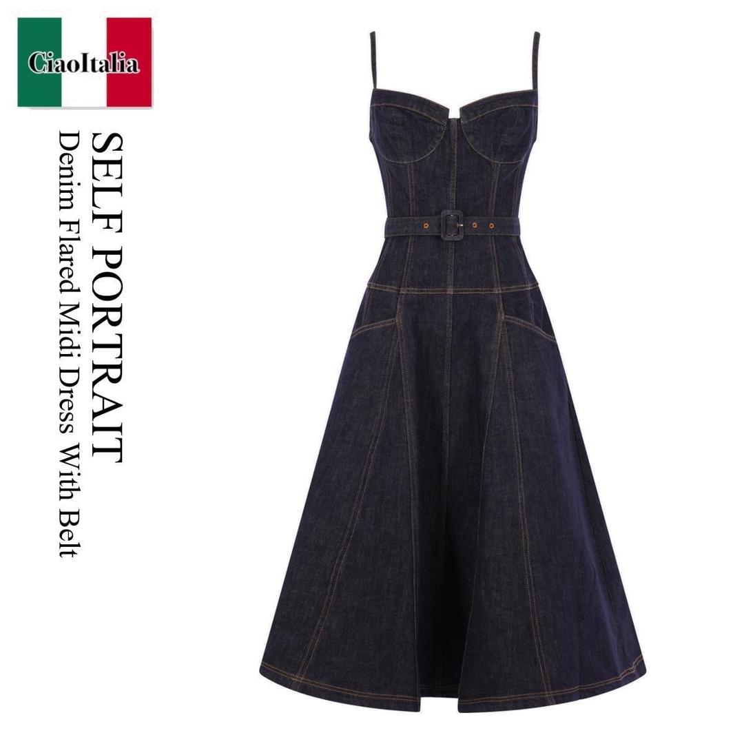 【数量限定・在庫限り・早い者勝ち！】 セルフ・ポートレイト / Self Portrait Denim Flared Midi Dress With Belt / RS26 / RS26 815MABL / RS26815MABL / ワンピース