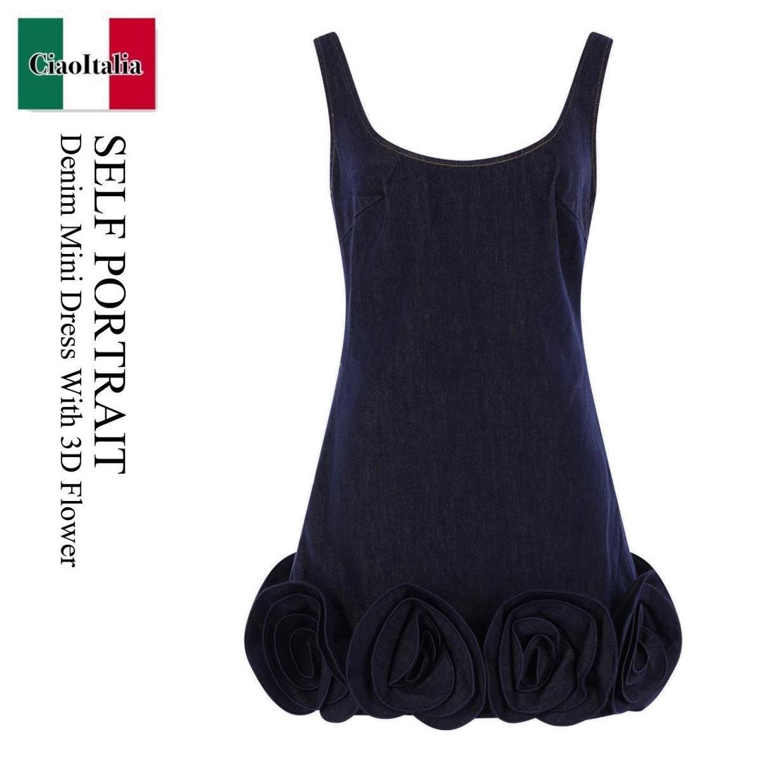 【数量限定・在庫限り・早い者勝ち！】 セルフ・ポートレイト / Self Portrait Denim Mini Dress With 3D Flower / RS26 / RS26 821SBL / RS26821SBL / ワンピース