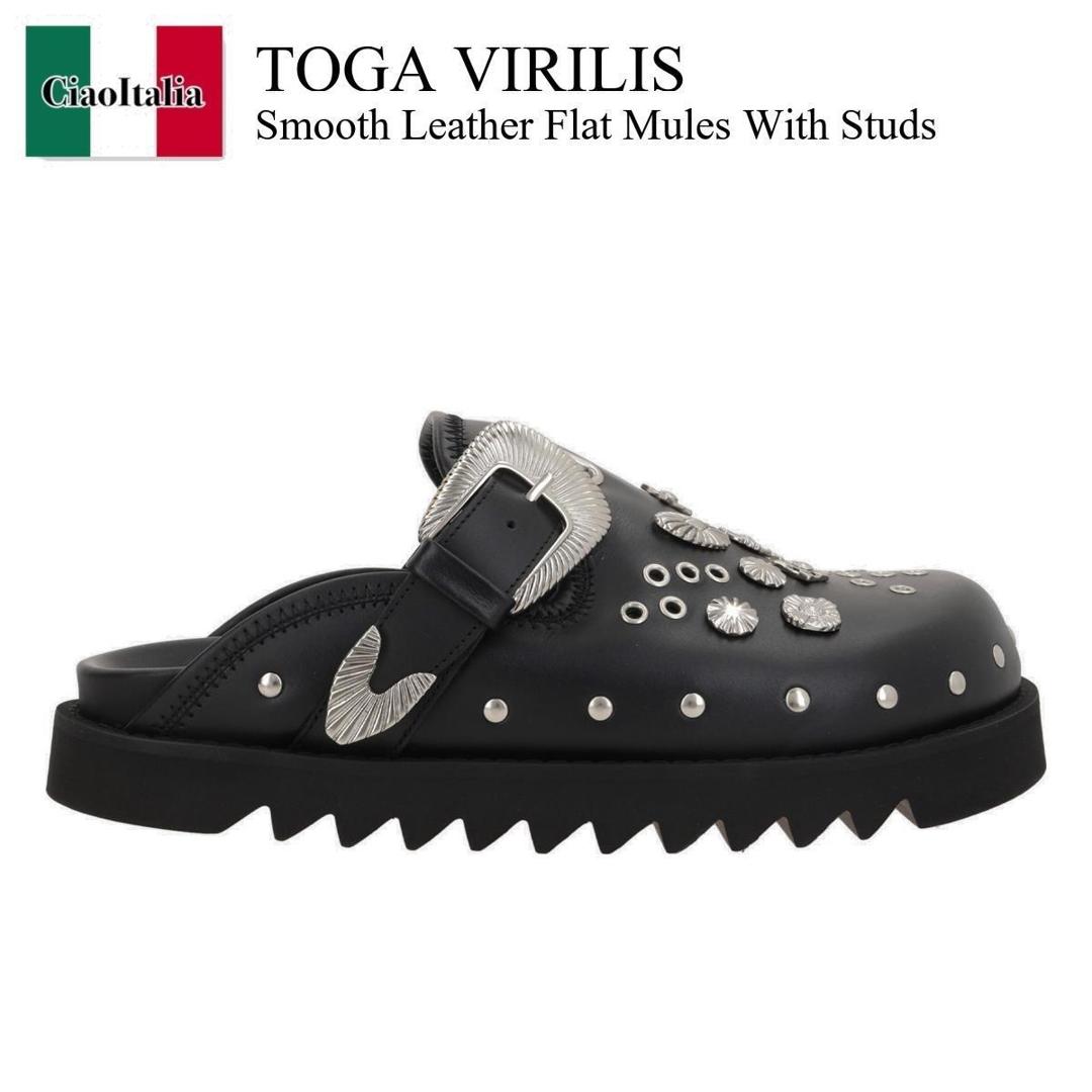 【数量限定・在庫限り・早い者勝ち！】 トーガ / Toga Virilis Smooth Leather Flat Mules With Studs / FTVRM106609009 / ドレスシューズ・革靴・ビジネスシューズ