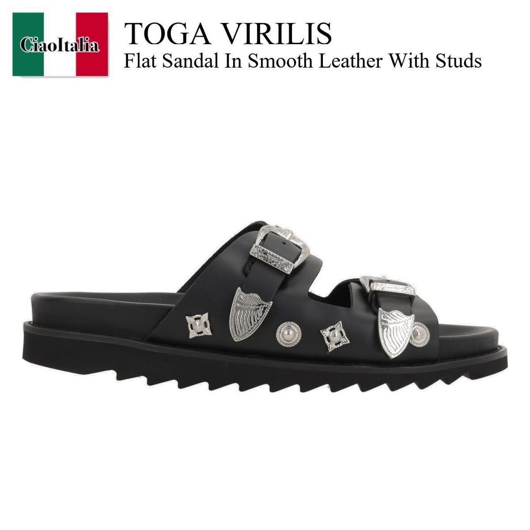 【数量限定・在庫限り・早い者勝ち！】 トーガ / Toga Virilis Flat Sandal In Smooth Leather With Studs / FTVRMJ83009005 / ドレスシューズ・革靴・ビジネスシューズ