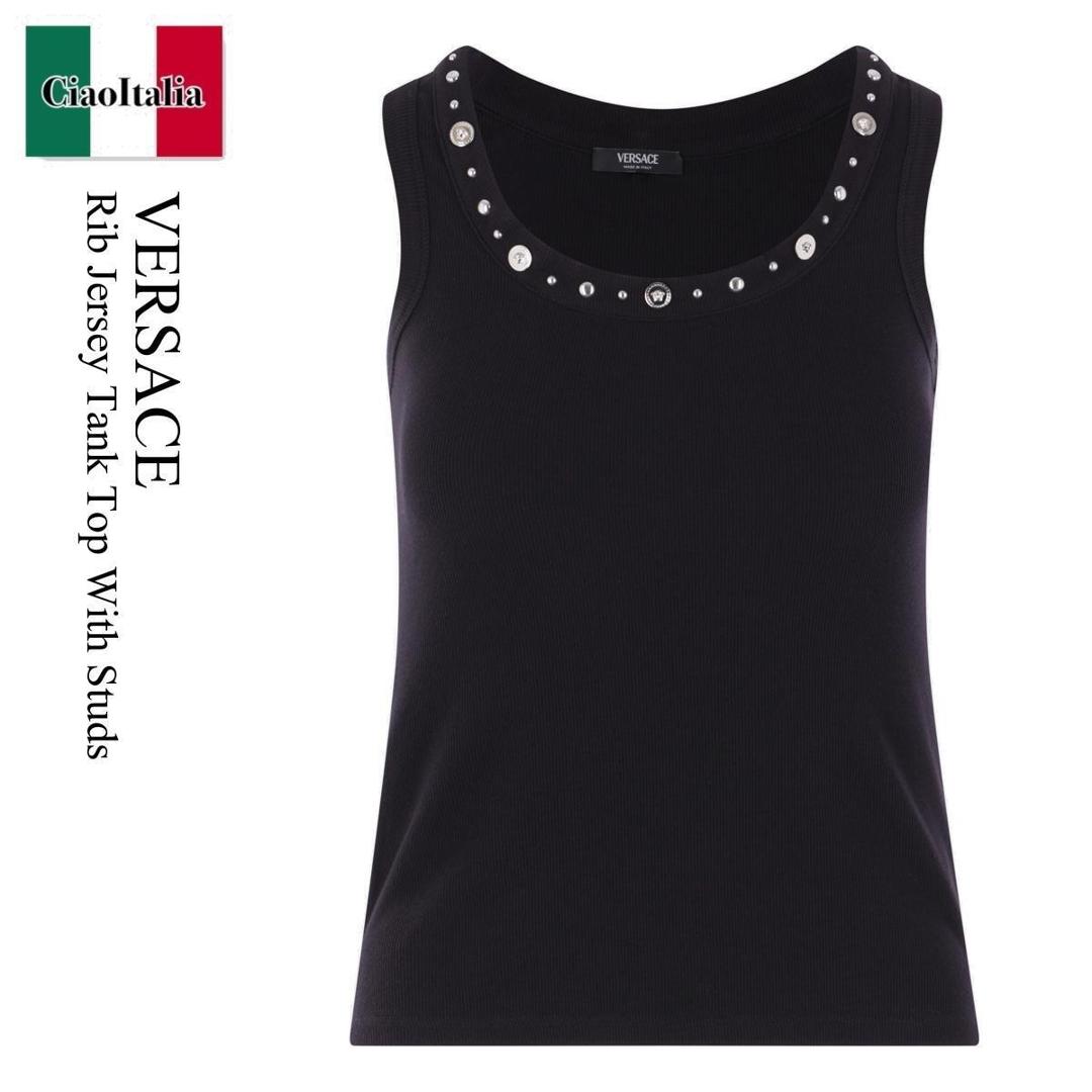 【数量限定・在庫限り・早い者勝ち！】 ヴェルサーチェ / Versace Rib Jersey Tank Top With Studs / 102320 91A172 / 102320 91A172 211B / 10232091A172 / 10232091A172211B / タンクトップ