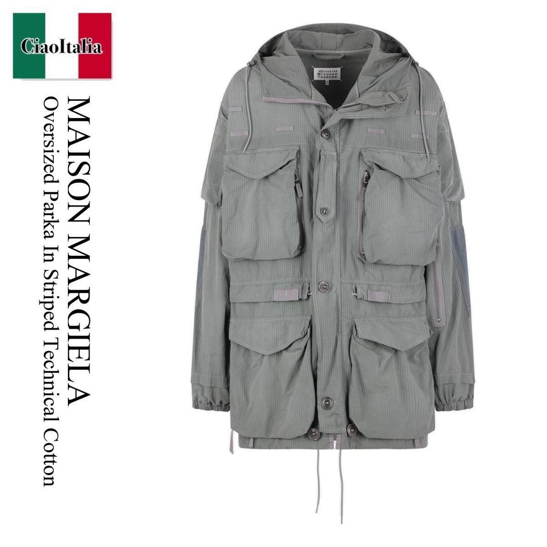 【数量限定・在庫限り・早い者勝ち！】 メゾン マルジェラ / Maison Margiela Oversized Parka In Striped Technical Cotton / S50AM0653M3568 / S50AM0653M3568 5809 / S50AM0653M35685809 / ブルゾン