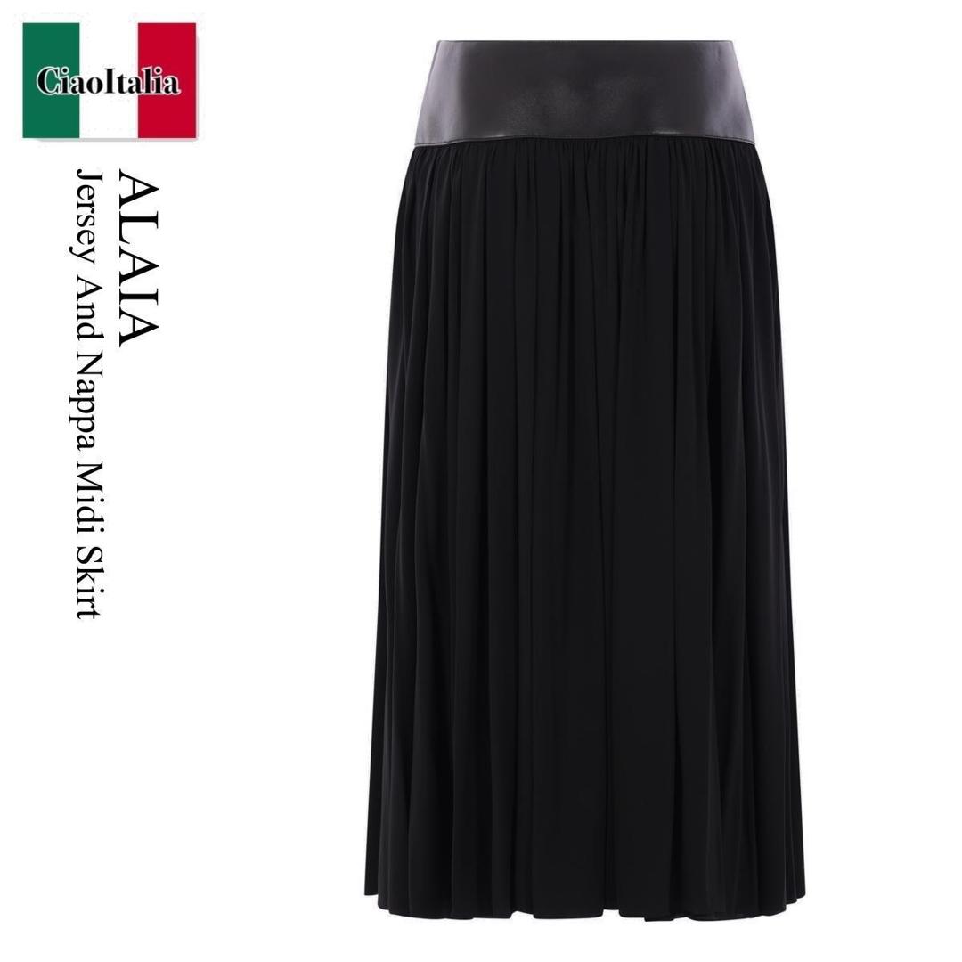 【数量限定・在庫限り・早い者勝ち！】 アズディンアライア / Alaia Jersey And Nappa Midi Skirt / AA9J2488J0 / AA9J2488J0 50C995 / AA9J2488J050C995 / スカート