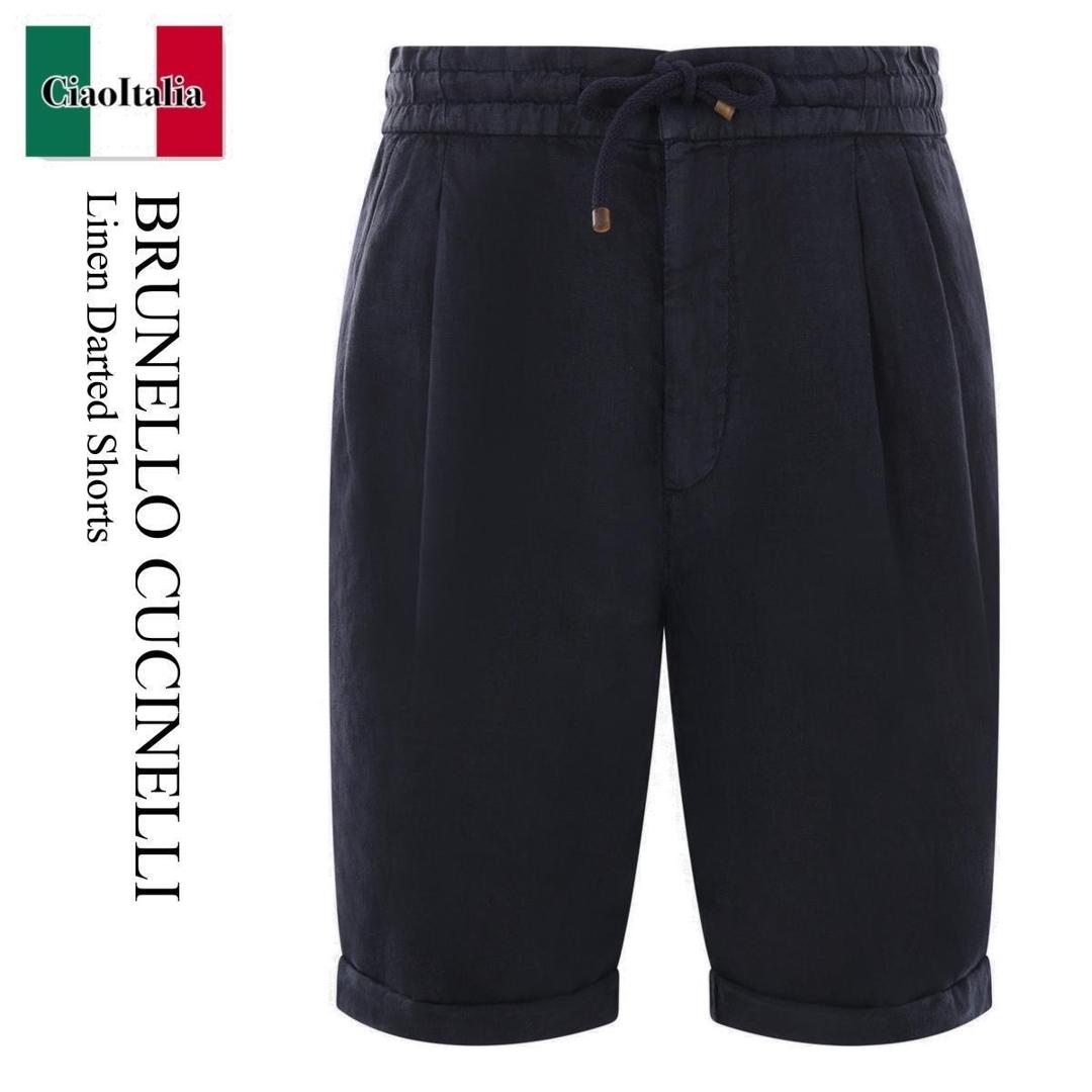 【数量限定・在庫限り・早い者勝ち！】 ブルネロクチネリ / Brunello Cucinelli Linen Darted Shorts / M243DU0020 / M243DU0020 C2517 / M243DU0020C2517 / ハーフ・ショートパンツ
