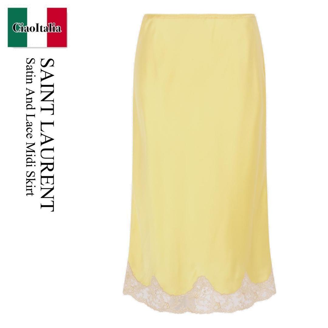 【数量限定・在庫限り・早い者勝ち!】 サンローラン / Saint Laurent Satin And Lace Midi Skirt / 851414 Y7G27 / 851414 Y7G27 7262 / 851414Y7G27 / 851414Y7G277262 / スカート