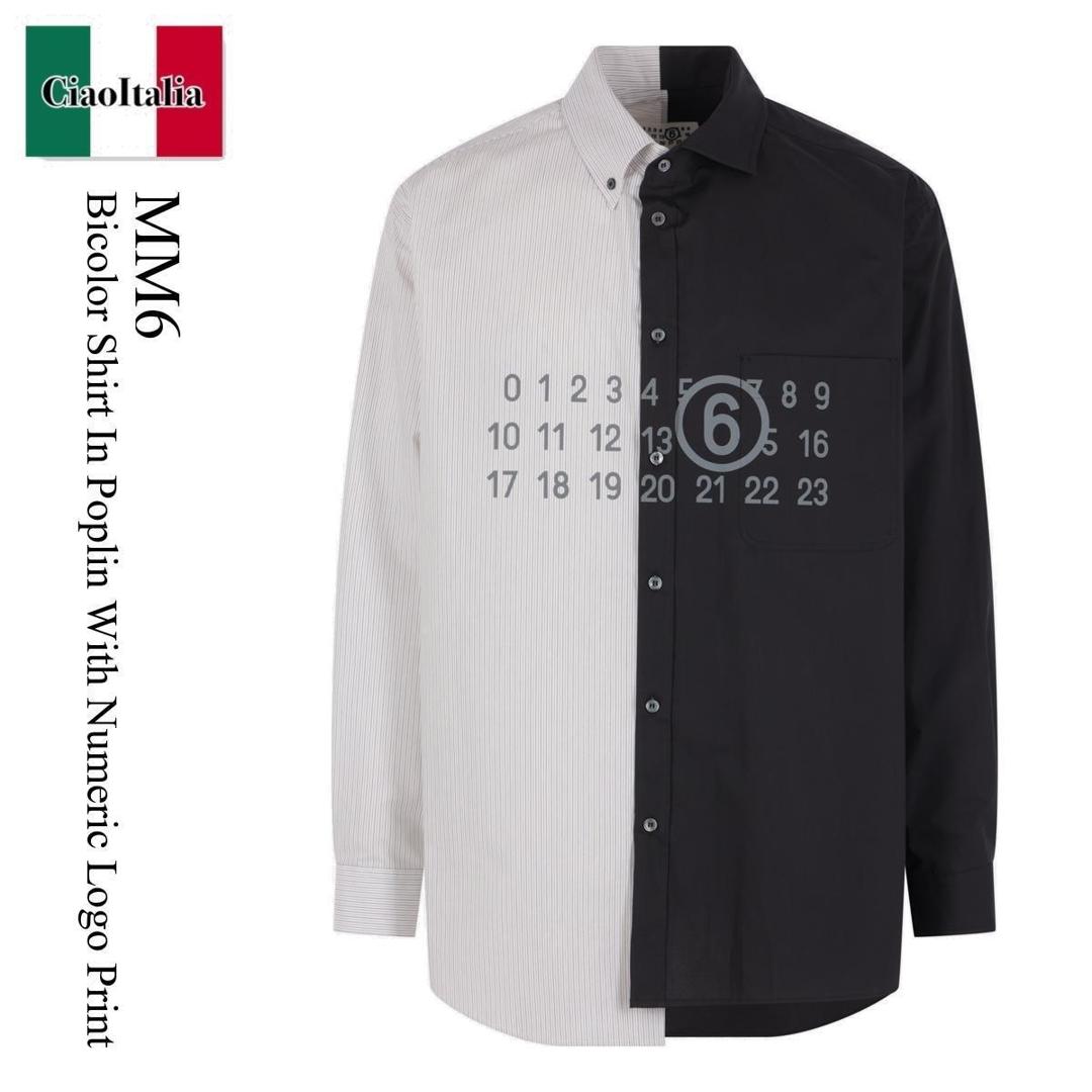 【数量限定・在庫限り・早い者勝ち！】 MM6 / Mm6 Bicolor Shirt In Poplin With Numeric Logo Print / SH0DT0025MTN13 / SH0DT0025MTN13 6961 / SH0DT0025MTN136961 / シャツ