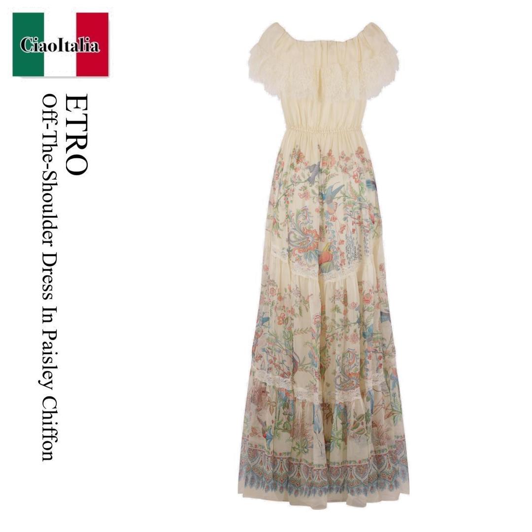 【数量限定・在庫限り・早い者勝ち！】 エトロ / Etro Off-The-Shoulder Dress In Paisley Chiffon / WRHA0 802 / WRHA0 57099SP1K5X0 802 / WRHA0802 / WRHA057099SP1K5X0802 / ワンピース