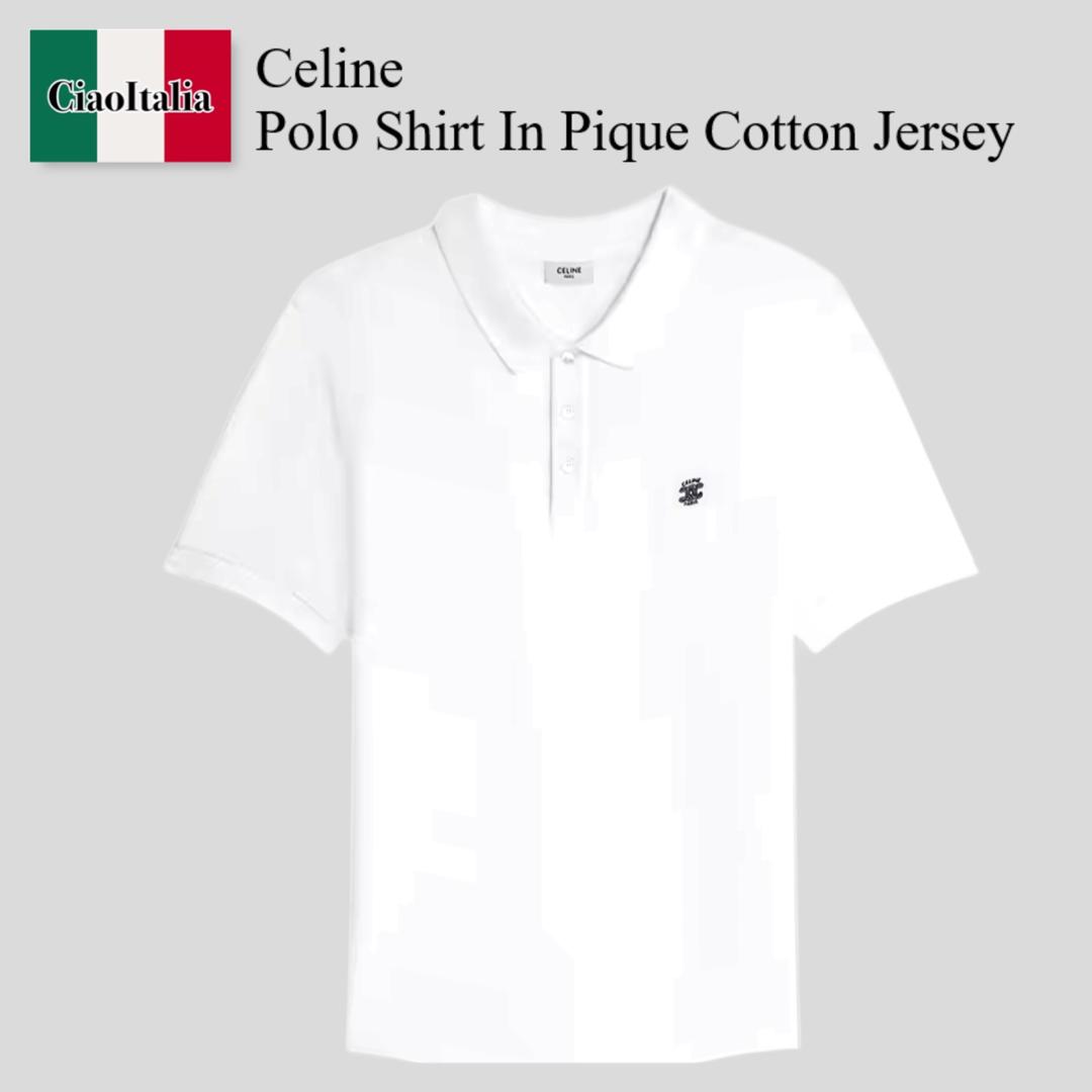 【数量限定・在庫限り・早い者勝ち！】 セリーヌ / Celine Polo Shirt In Pique Cotton Jersey / RX0LF2L55 / RX0LF2L55 01DP / RX0LF2L5501DP / ポロシャツ