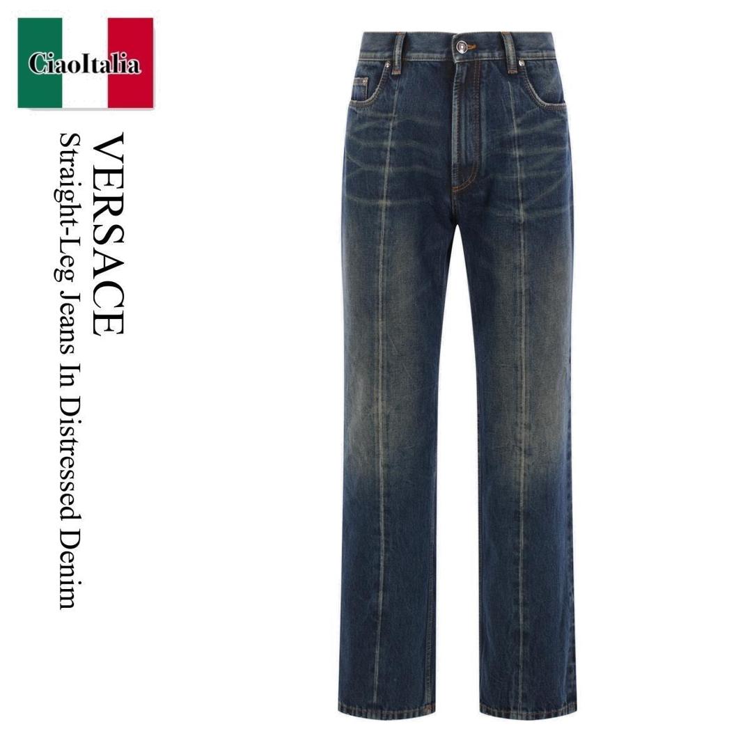 【数量限定・在庫限り・早い者勝ち！】 ヴェルサーチェ / Versace Straight-Leg Jeans In Distressed Denim / 102447 31A177 / 102447 31A177 071D / 10244731A177 / 10244731A177071D / デニム・ジーパン