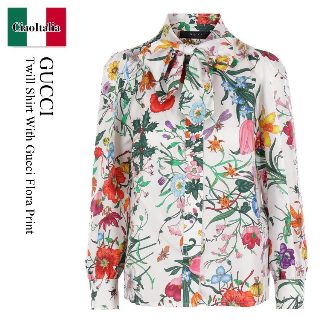 【数量限定・在庫限り・早い者勝ち！】 グッチ / Gucci Twill Shirt With Gucci Flora Print / 865715 ZAUU8 / 865715 ZAUU8 9413 / 865715ZAUU8 / 865715ZAUU89413 / ブラウス・シャツ