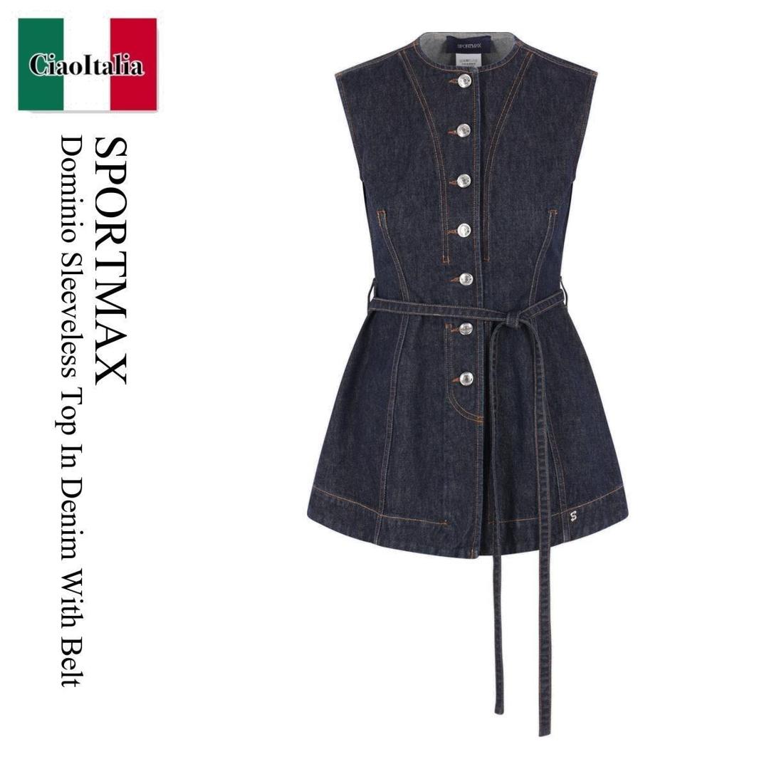 【数量限定・在庫限り・早い者勝ち！】 スポーツマックス / Sportmax Dominio Sleeveless Top In Denim With Belt / 2612161015600 001 / 2612161015600 733 001 / 2612161015600001 / 2612161015600733001 / トップスその他