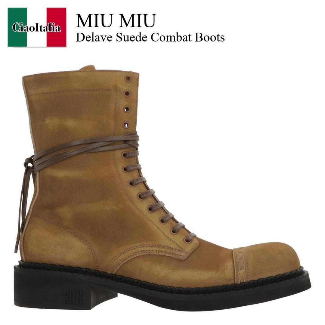 【数量限定・在庫限り・早い者勝ち！】 ミュウミュウ / Miu Miu Delave Suede Combat Boots / 5U316E FG035Z5O / 5U316E FG035Z5O F0401 / 5U316EFG035Z5O / 5U316EFG035Z5OF0401 / ショートブーツ・ブーティ