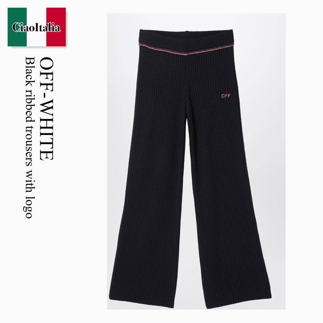 【数量限定・在庫限り・早い者勝ち！】 オフホワイト / Off-White Black Ribbed Trousers With Logo / OGHG001F24 AKNI001 / OGHG001F24 AKNI001 1030 / OGHG001F24AKNI0011030 / キッズ用ボトムス