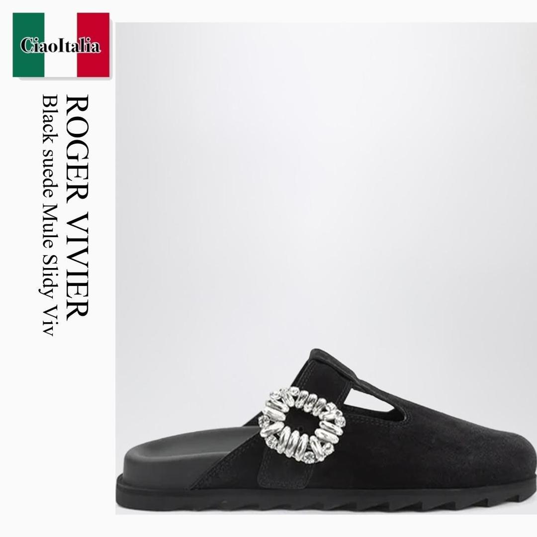 【寸法押さえる・店卸し資産境界線・早め者制覇！】 ロジェ・ヴィヴィエ / Roger Vivier Black Suede Mule Slidy Viv / RVW62542100HG0 / RVW62542100HG0 B999 / RVW62542100HG0B999 / サンダル・ミュール