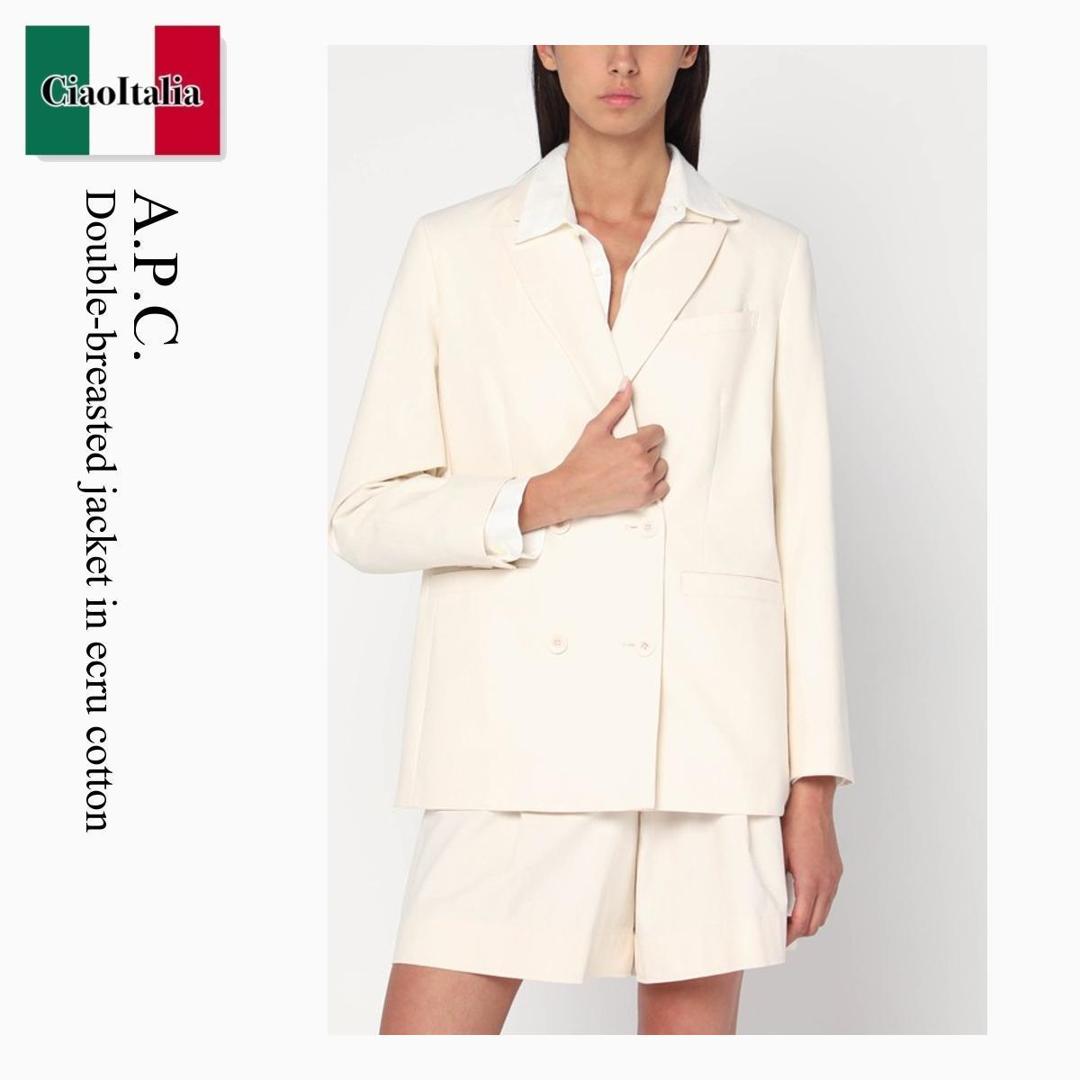 【量目制限事項・店卸し資産区分線・早め者戦勝！】 A.P.C. / A.P.C. Double-Breasted Jacket In Ecru Cotton / COHFU F03212 / COHFU F03212 AAD / COHFUF03212AAD / 上衣 レディースファッション-コート・ジャケット