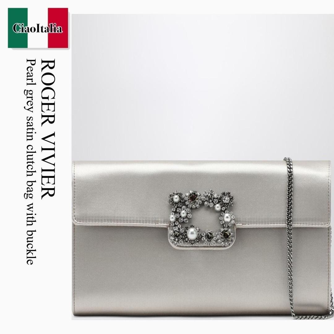 【寸法押さえる・店卸し資産境界線・早め者制覇！】 ロジェ・ヴィヴィエ / かばん / 袋 / Roger Vivier Pearl Grey Satin Clutch Bag With Buckle / RBWAMFD0206RS0 / RBWAMFD0206RS0 B007 / RBWAMFD0206RS0B007 / クラッチペダル御徒面子