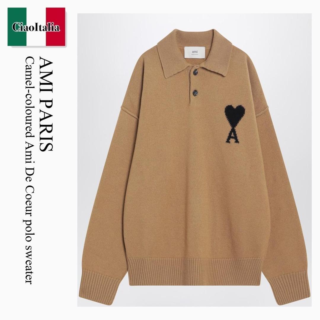 AMI PARIS クリーム色 ポロシャツ ニット 長袖 AMI PARIS クリーム色 ポロシャツ ニット 長袖 AMI PARIS クリーム色